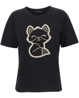 Elena Miro Fox-Embroidery Sequin-Embellished T-Shirt - Black