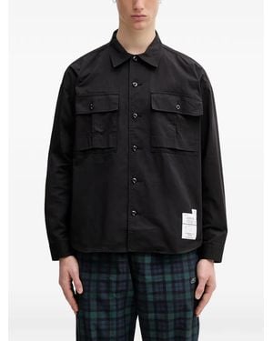 Neighborhood Logo-Patch Flap-Pocket Shirt - Black