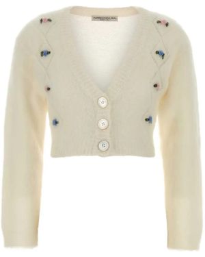 Alessandra Rich Floral-embroidered Buttoned Cardigan - ナチュラル