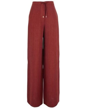 Max Mara Drawstring Linen Palazzo Pants - Red