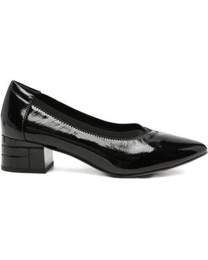Linda Baumann Patent-Finish Block-Heel Court Shoes - Black