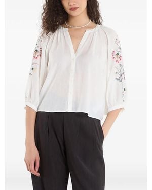 Desigual Floral-Embroidered Puff-Sleeve Blouse - White
