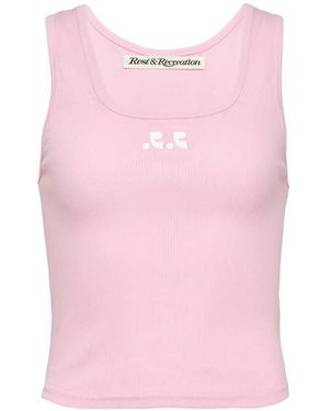 Rest&Recreation Logo-Print Ribbed Cotton Tank Top - Pink