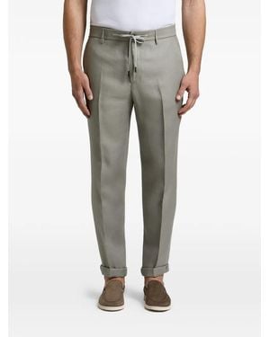 Peserico Linen Straight-Leg Trousers - Grey