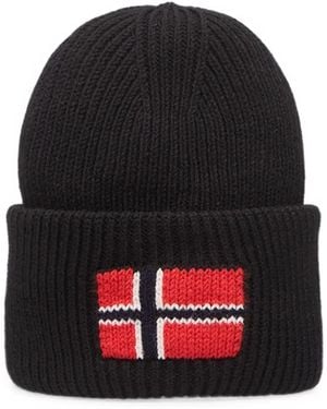Napapijri Evei Ribbed-Knit Logo-Patch Beanie Hat - Black