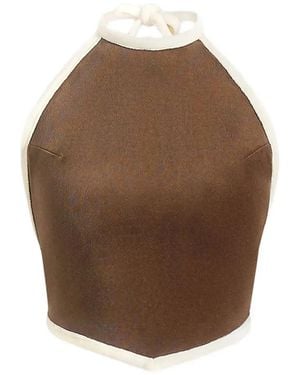 Manière De Voir Malena Contrast Velour Halter Top - Brown