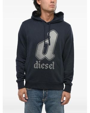 DIESEL Logo-Print Brushed Hoodie - Blue