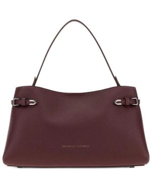 Brunello Cucinelli Grape Leather Shoulder Bag - Purple
