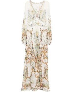 CAMILLA Floral-Print Flared Long Dress - Natural