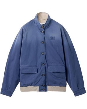 Miu Miu Logo-Embroidered Button-Up Jacket - Blue