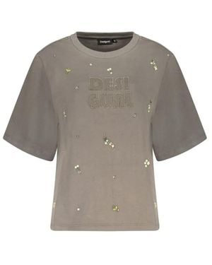 Desigual T-Shirt À Patch Logo Et Ornements De Perles - Grey
