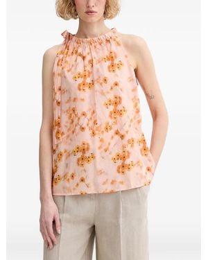 Marc O' Polo Floral-Print Tie-Neck Top - Pink
