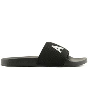 ARMANI EXCHANGE Logo-Print Slides - Black