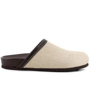 Brunello Cucinelli Raffia Woven Mules - White