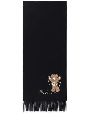 Moschino Teddy Bear Fringed Scarf - Black