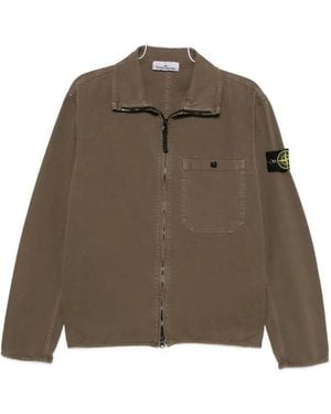 Stone Island Chest-Pocket Zip-Up Jacket - Brown