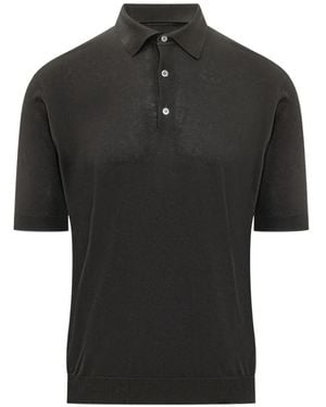 FILIPPO DE LAURENTIIS Short-Sleeve Silk Polo Shirt - Black