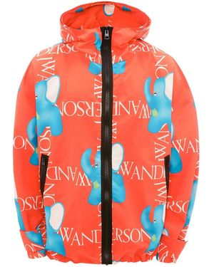 JW Anderson Elephant-Print Oversized Hooded Jacket - Red