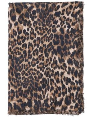 Nili Lotan Leopard-Print Frayed Scarf - Black