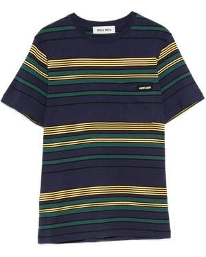 Miu Miu Cotton T-Shirt With Striped Pattern - Blue