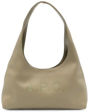 A.P.C. Logo-Print Leather Tote Bag - Grey