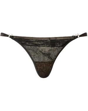 Twinset Lace-Panel G-String Thong - Black