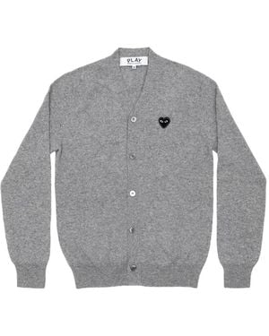 COMME DES GARÇONS PLAY Heart-Embellished V-Neck Cardigan - Gray