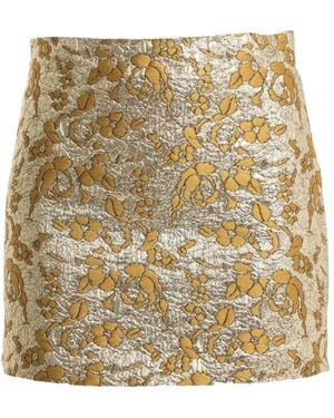 Des Phemmes Falda Corta Con Brocado Floral - Metálico