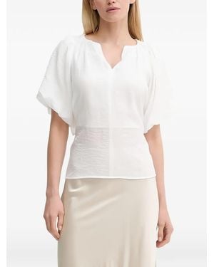 Bruuns Bazaar Puff-Sleeve Split-Neck Blouse - White