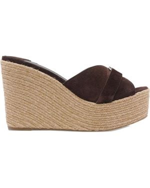 ■Jimmy Choo■Leda 100 プラットフォーム ウェッジサンダル Leda Wedge 100 |Tan Nappa Leather Mule Wedge | JIMMY CHOO