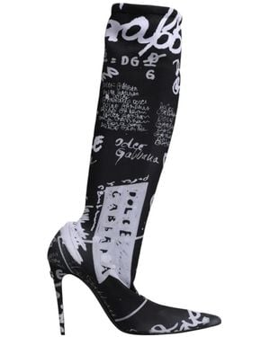 Dolce & Gabbana Graphic-Print Pointed-Toe Boots - Black