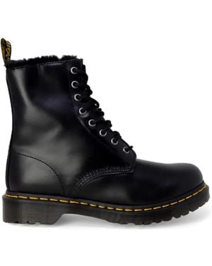 Dr. Martens 1460 Serena Faux-Fur-Trim Combat Boots - Black