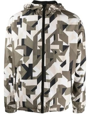 Karl Lagerfeld Geometric-Print Hooded Jacket - Gray