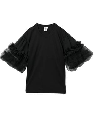 Noir Kei Ninomiya Tulle-Sleeve T-Shirt - Black