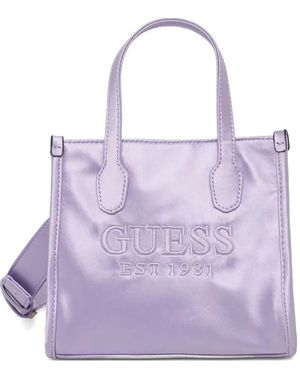 Guess Mini Silvana Logo-Embroidered Tote Bag - Purple