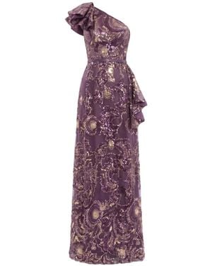 Saiid Kobeisy Vestido Largo Con Lentejuelas Y Volantes - Morado