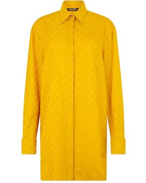 Roberto Cavalli Monogram Snake-Embossed Shirt - Yellow