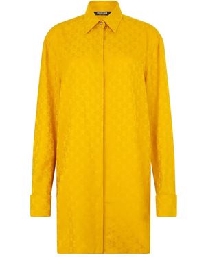 Roberto Cavalli Monogram Snake-Embossed Shirt - Yellow