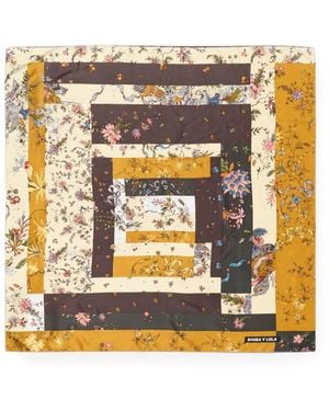 Bimba Y Lola Ocher Romantic Flowers Patchwork Scarf - Metallic