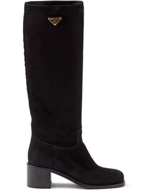 Prada 55Mm Suede Boots - Black