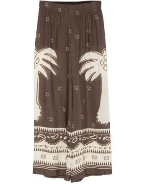 Ottod'Ame Palm-Tree-Print Palazzo Trousers - Brown