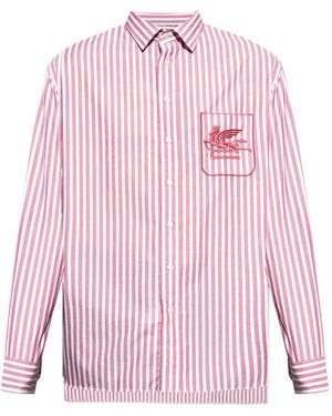 Etro Polo a rayas con logo bordado - Rosa