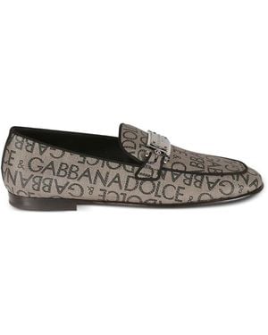 Dolce & Gabbana Logo-Print Plaque Loafers - Grey