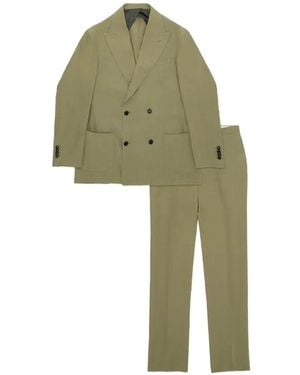 Fortela Double-Breasted Patch-Pocket Suit - Green