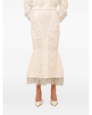 Contessa Mills Wildes Lace-Trimmed Cable-Knit Skirt - Natural