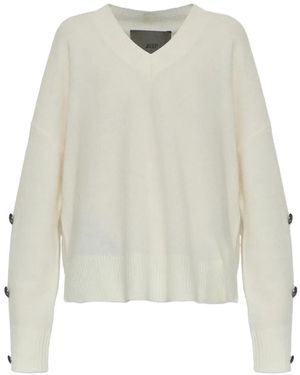 Akep Button-Sleeve V-Neck Jumper - White