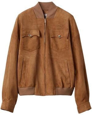 Miu Miu Logo Suede Jacket - Brown