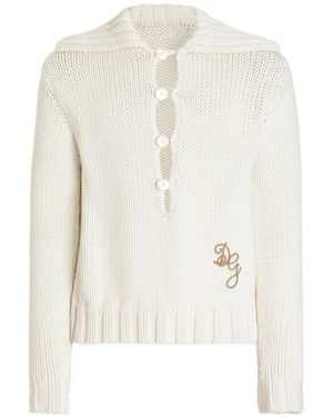 Dolce & Gabbana Glattstrick-Pullover Mit Logo - Weiß