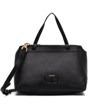 Twinset Borsa Tote Con Placca Logo - Nero
