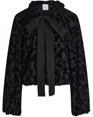 Patou Bow-Detail Devoré Top - Black